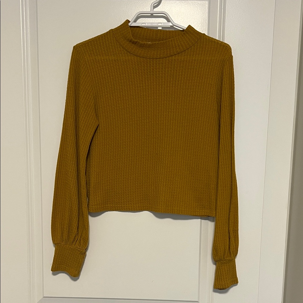 Caution To The Wind Mustard Ribbed Blouse